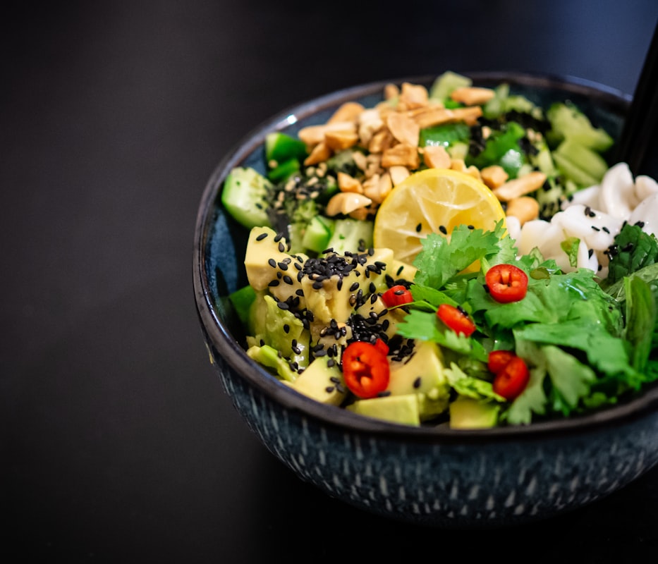 Healthy balanced meal with colorful vegetables and lean protein